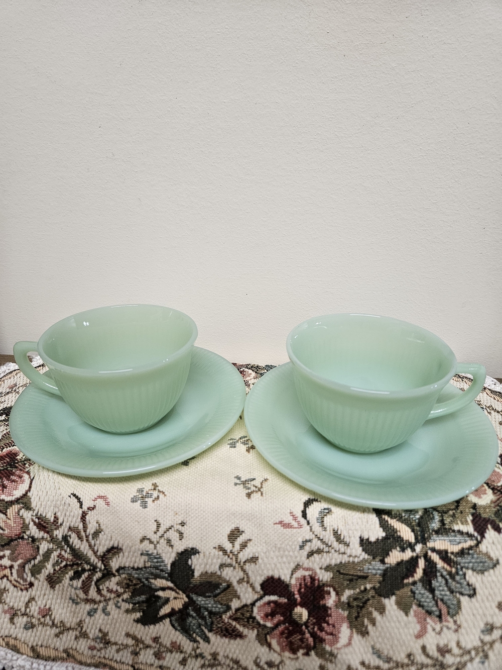 Fire King Jadeite Cups with Saucers - Set of 2
